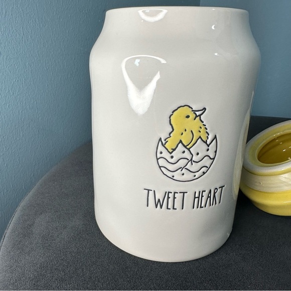 Rae Dunn by Magenta Tweet Heart Yellow & White Top Ceramic Jar Container - Picture 4 of 11